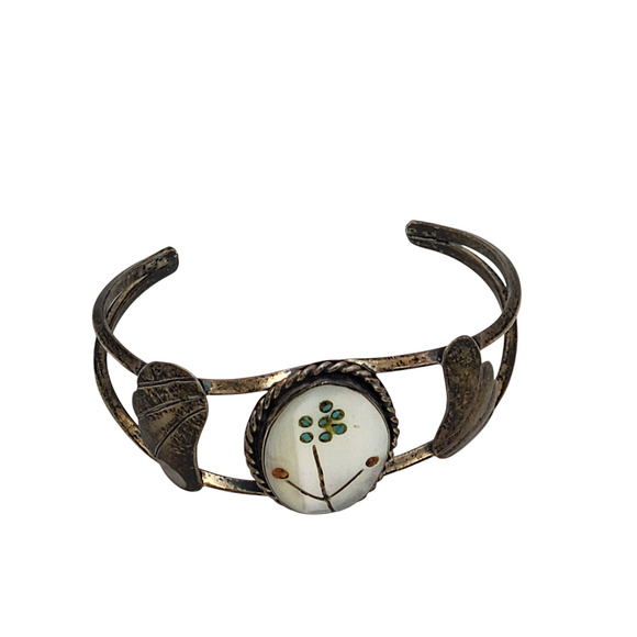 Zuni Jewelry Sterling Cuff Bracelet Coral Turquoise MOP 17g Native American 6" - Picture 4 of 16